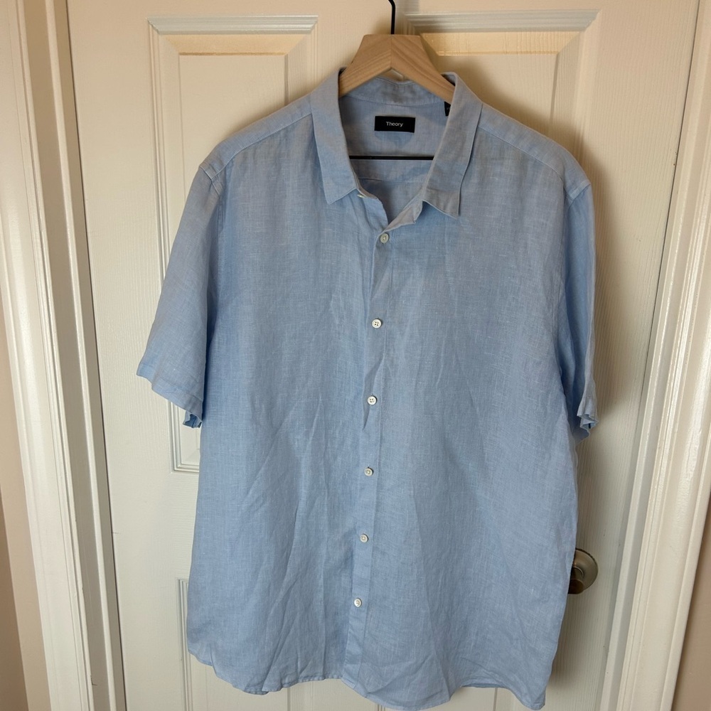 Theory Men's Light Blue Shirt XXL 100% LINEN